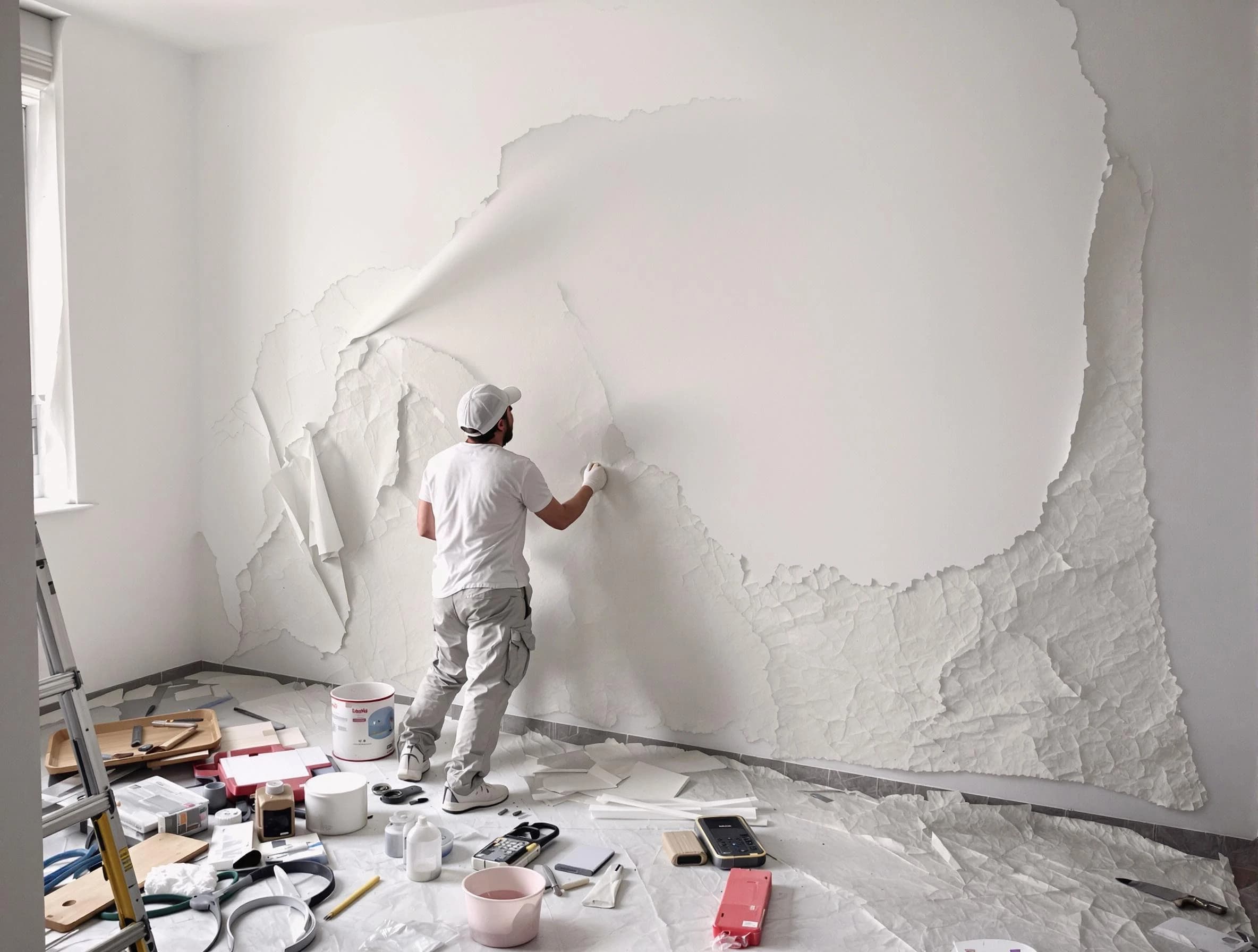 Removing old wallpaper to reveal clean walls by Elyria House Painters in Elyria